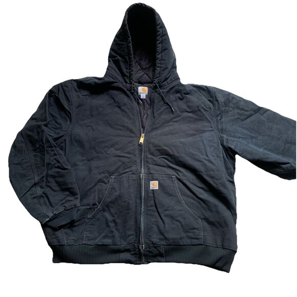 Carhartt Jacket Mens 3XL Black Hooded Canvas Quilt Lined USA Union Made J140 - Picture 3 of 11